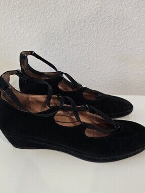 L'Amour Des Pieds Black Leather Benham Strappy Ballet Flats 7.5 M Balletcore